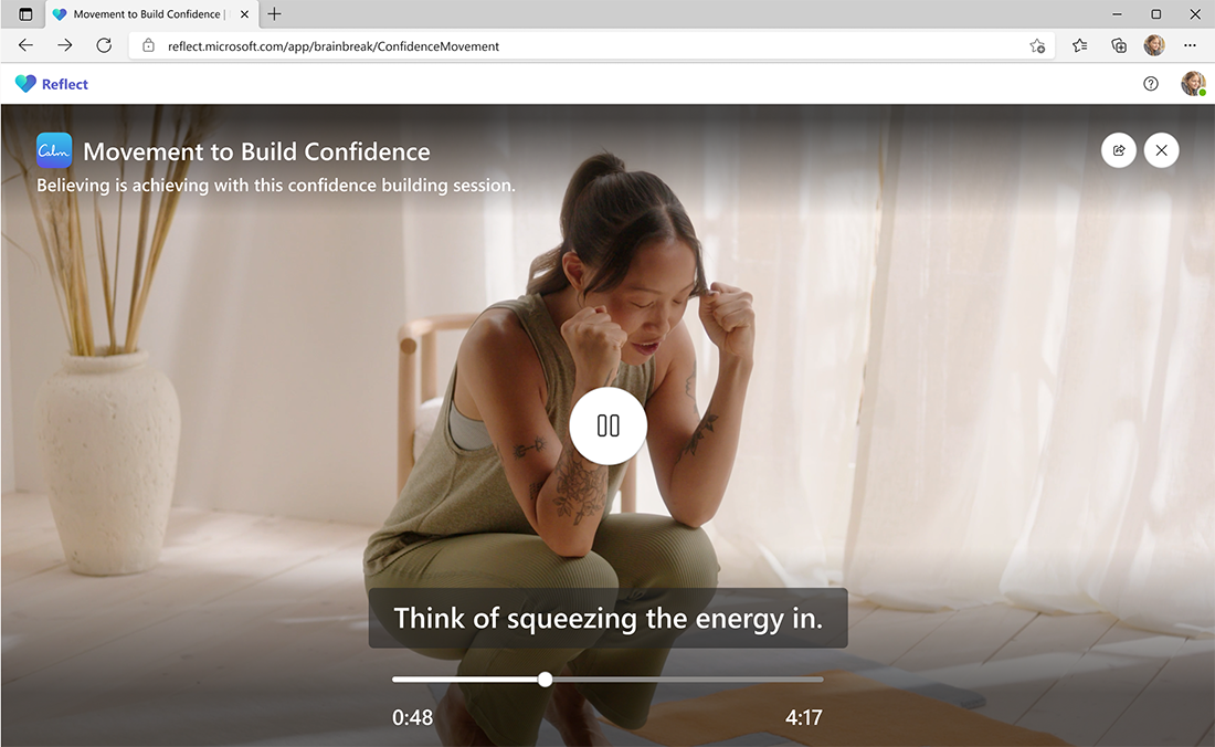 A student demonstrating a movement activity from Calm within Microsoft Reflect.