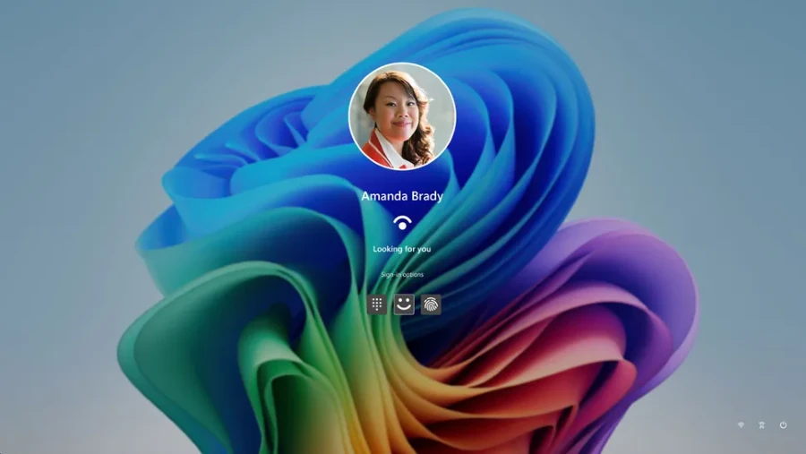 Decorative. The Windows lock screen showing the fingerprint, PIN, and password credential providers.