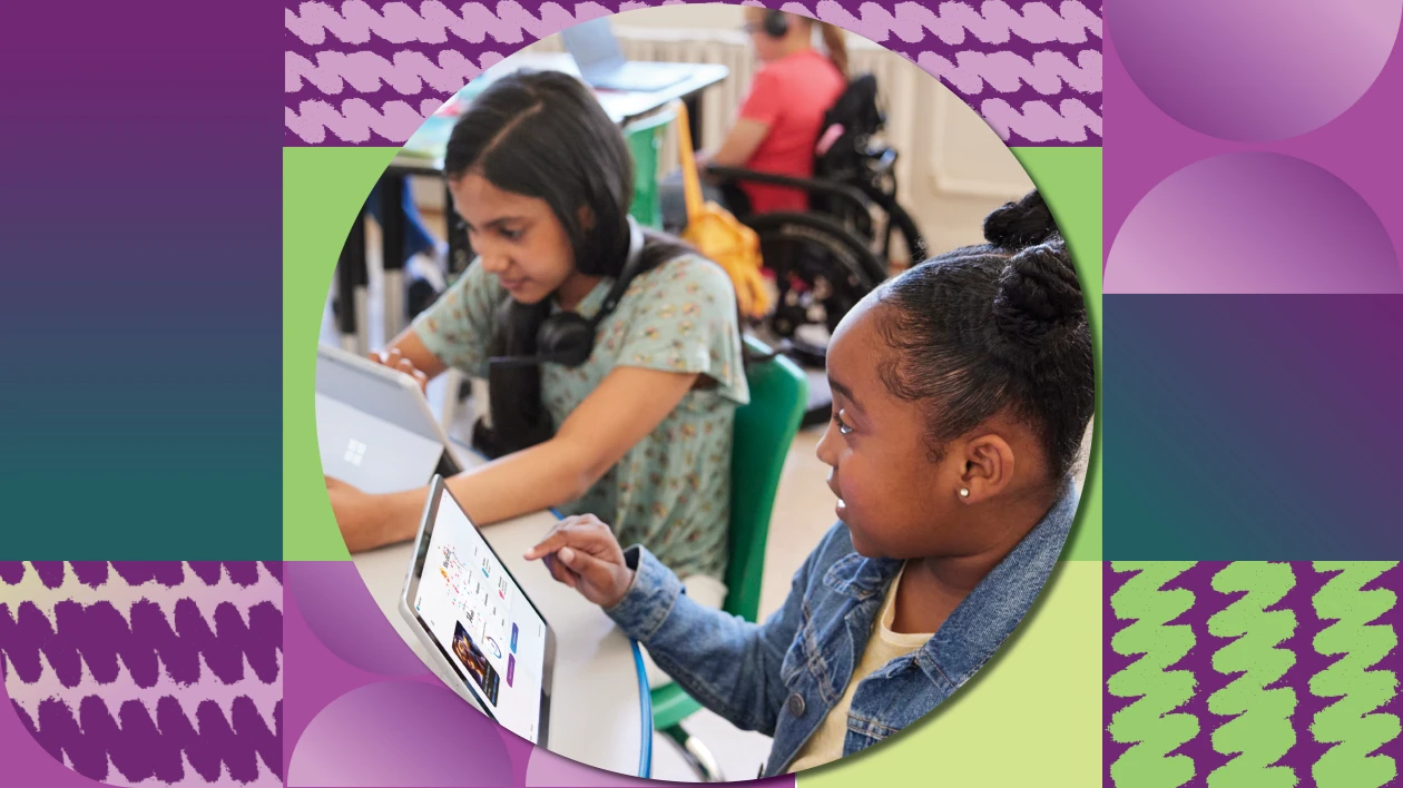 Two students using Reading Coach to read aloud in their classroom