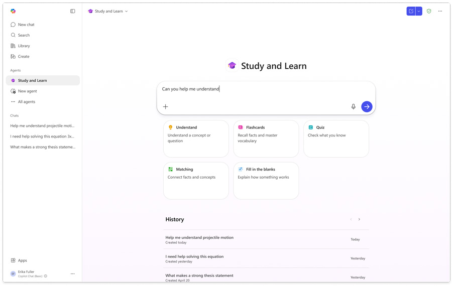 Screenshot of the home page of the Study and Learn Agent.