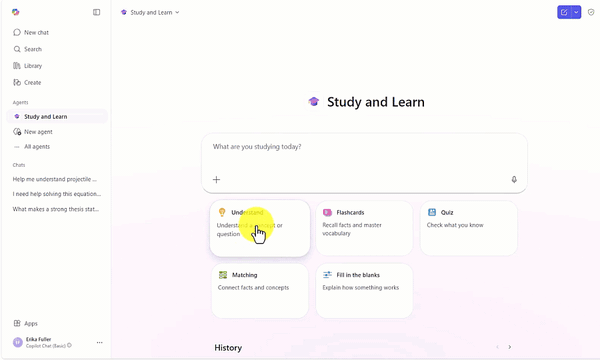 Study and Learn dashboard