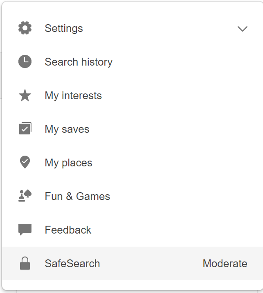 Settings on Bing Search