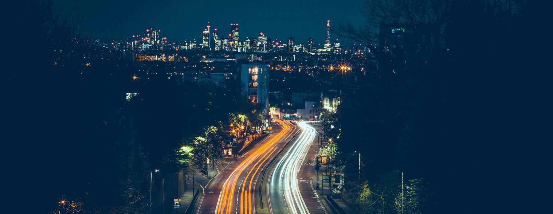 Cars driving at night