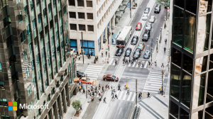 Aerial view of an intersection in a metropolitan city