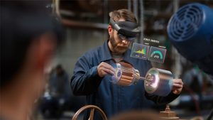 Man using hololens in a factory setting