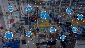 Illustrated graphic of a connected factory