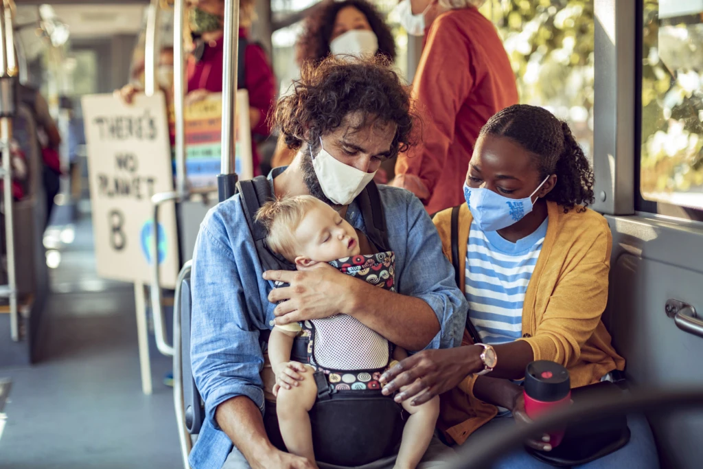 Young family in a bus