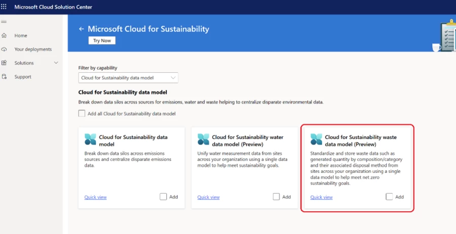 Setting up the Microsoft Cloud for Sustainability waste data model in the Microsoft Cloud Solution Center