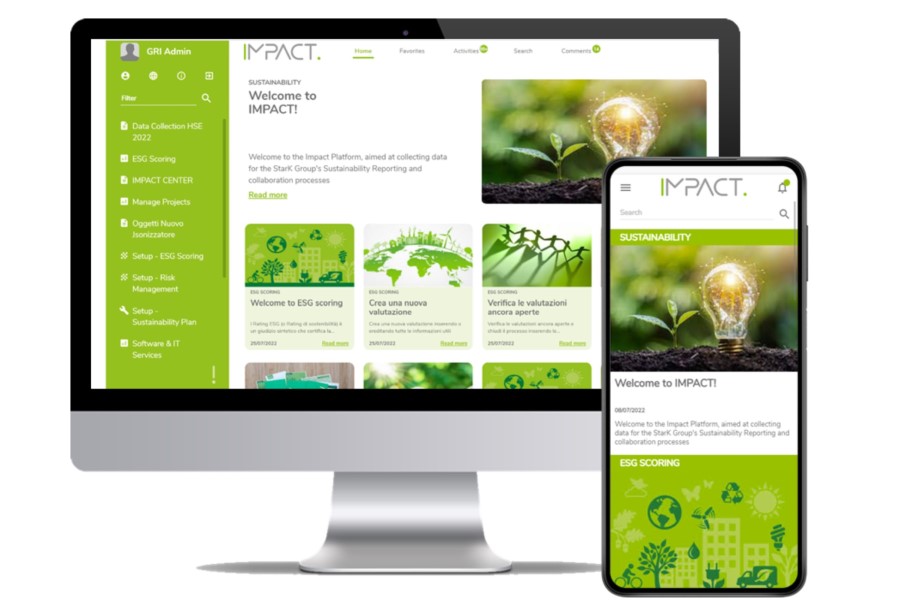 Combined screenshots of Mesa’s IMPACT platform on a desktop and a phone.