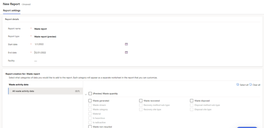Screenshot of Waste data disclosure in Microsoft Sustainability Manager.