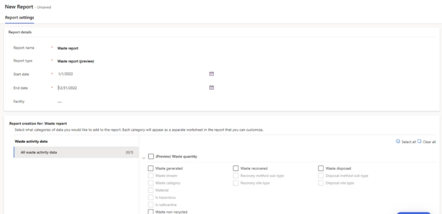Screenshot of Waste data disclosure in Microsoft Sustainability Manager.