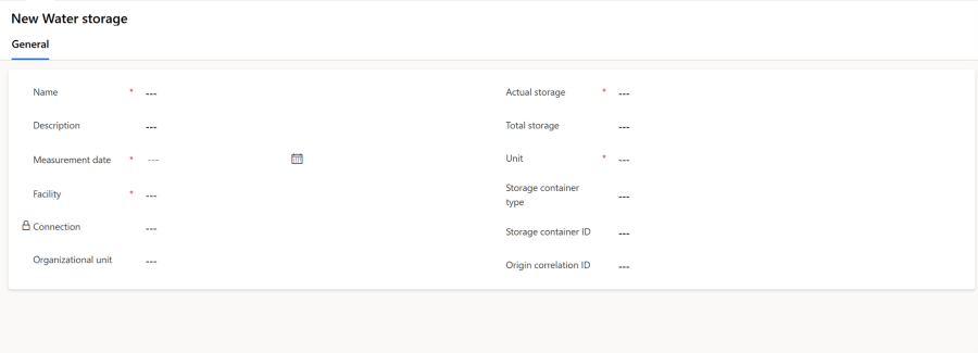 Screenshot of water storage tracking in Microsoft Sustainability Manager.