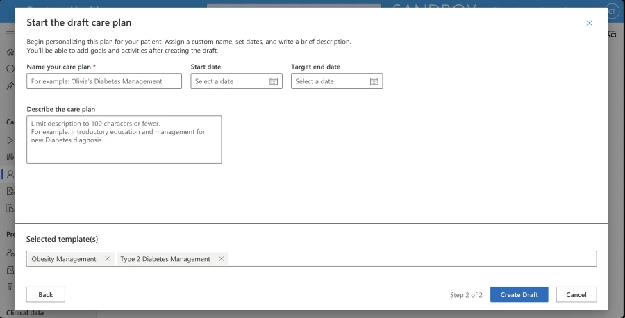 Step 2 of 2, personalize the plan for your patient.