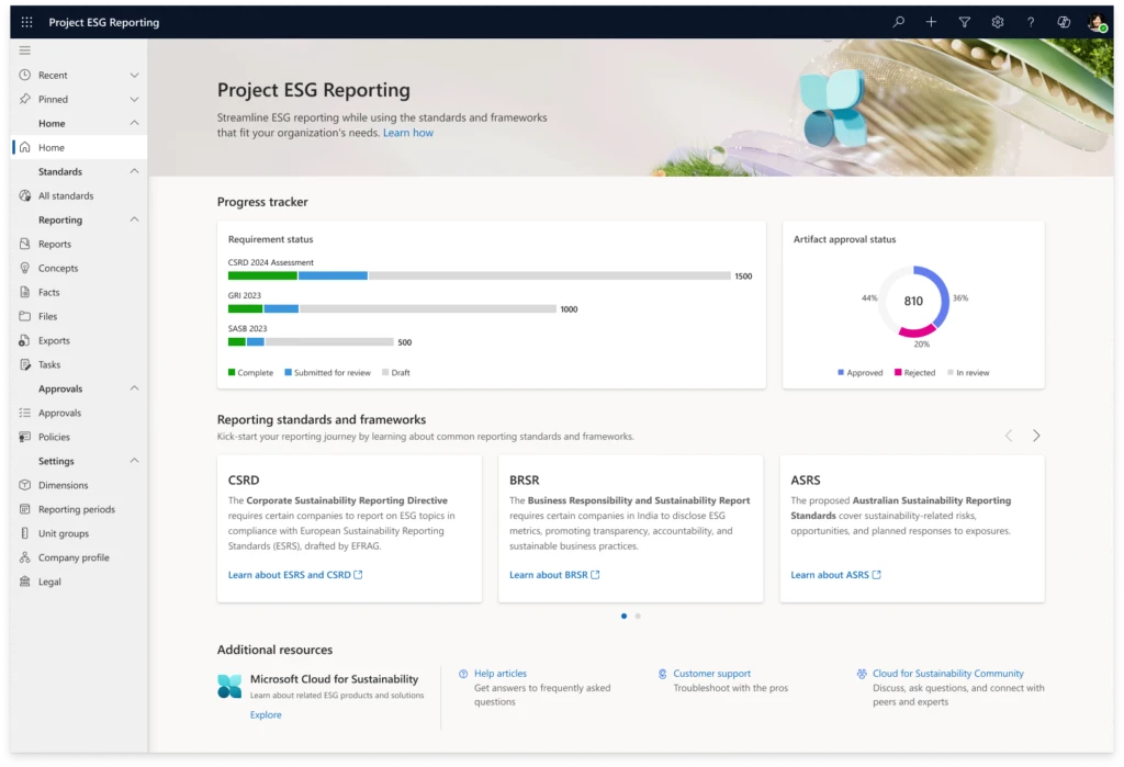 Screenshot of Project ESG Reporting (preview) tool.