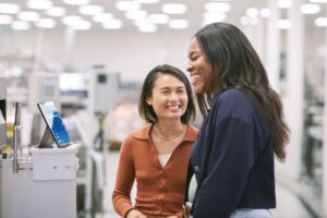 Azure solution in manufacturing. Empowered floor operations manager collaborates with developer and IT integrator on automated assembly floor powered by Azure.