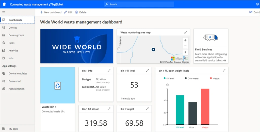 廃棄物を監視する Connected Waste Management application template