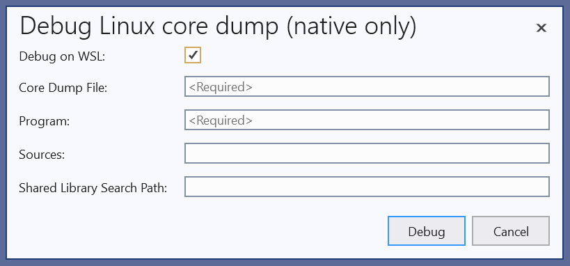 Visual Studio Debug Linux Core Dump with Native Only