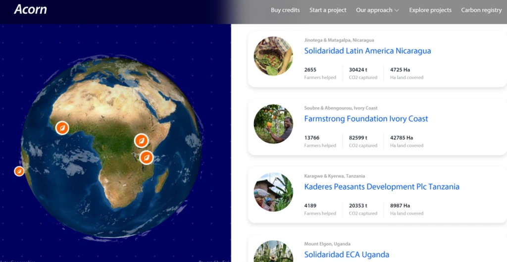 Project Acorn ウェブサイトのスクリーンショット