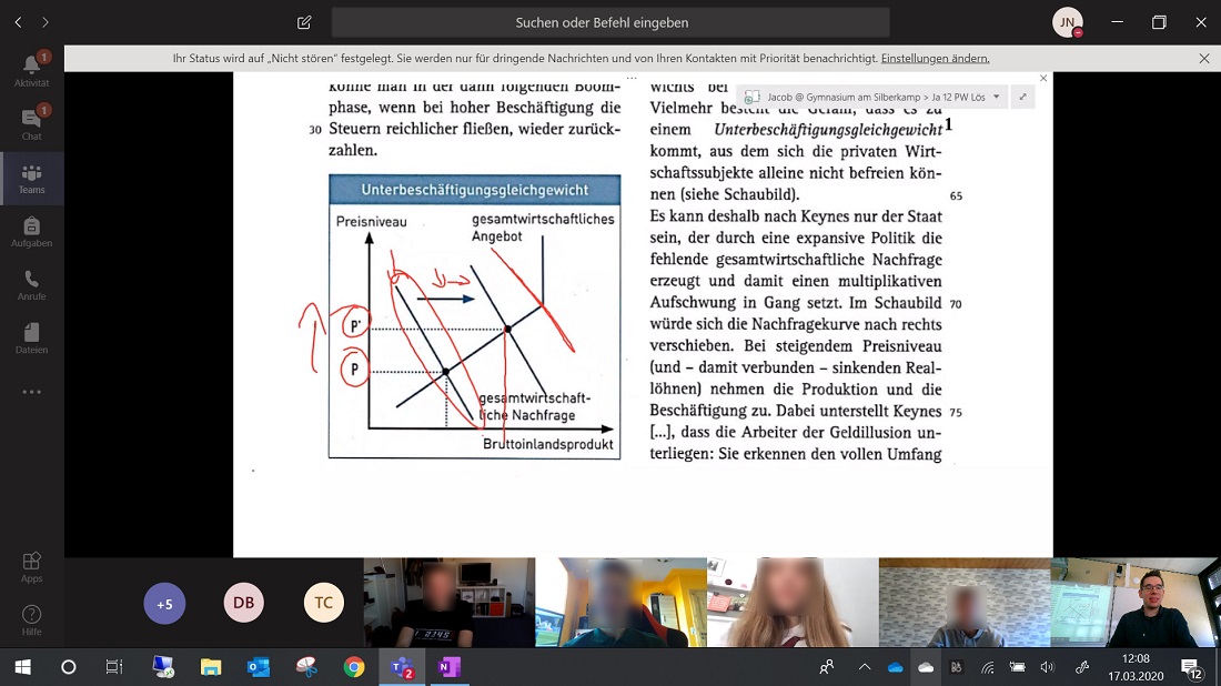 Ein Screenshot von Microsoft Teams im Unterricht