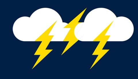 Illustration von Wolken und Blitzen.