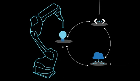 Illustration von einem Industrieroboter und einem Kreislauf.