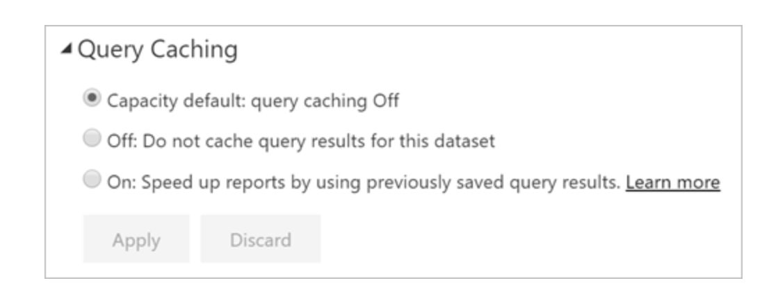 A Query Caching dialogue box in Power BI
