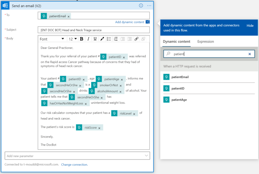An example email, featuring numerous blocks of dynamic content. 