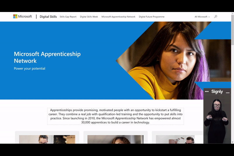 Signly on Microsoft Apprenticeship Network site gif