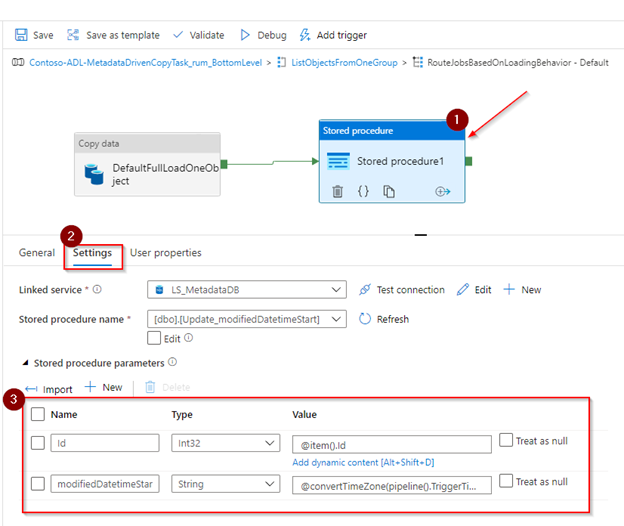 A screenshot showing an import of the stored procedure parameters.