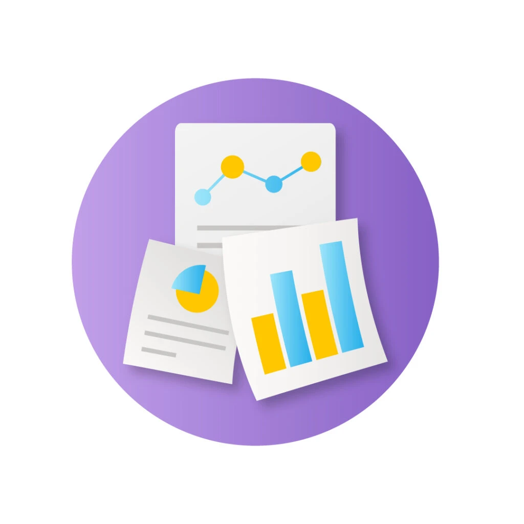 A graphic of different data like a pie chart, bar graph, line graph.