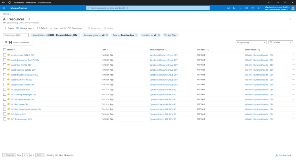 A screenshot showing 7 function apps contributed by “applet” developers. In this example they are simple configurator applets for designing and configuring some sample engineering and test assets.