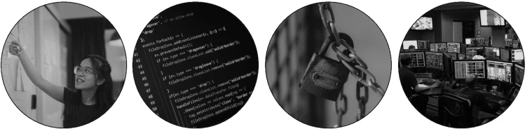 Four photos in circles representing 'automation'