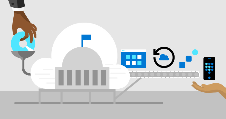 animated image of an assembly line of products flowing through the white house
