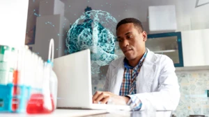 Doctor working on his laptop