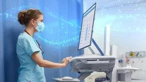 Nurse working on her standing desk