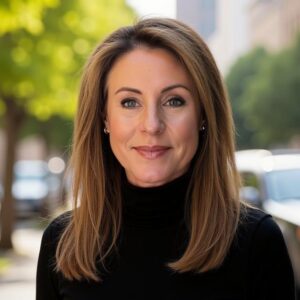 Professional headshot of a person wearing a black top outdoors