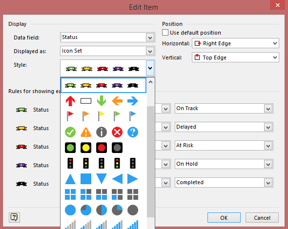 Custom Icon Set in the Data Graphic Creation window