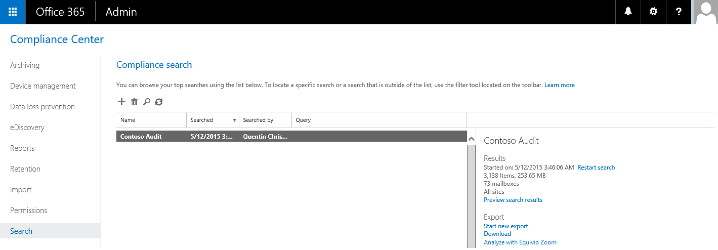 Analyze Office 365 data with Equivio Zoom 1