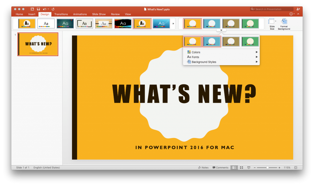 What is new in PowerPoint 2016 for Mac 1