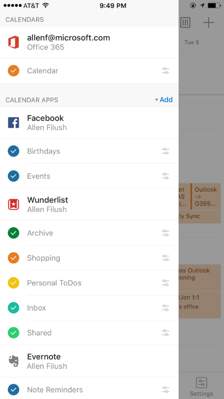 Introducing Wunderlist Facebook and Evernote in Outlook on iOS and Android 1