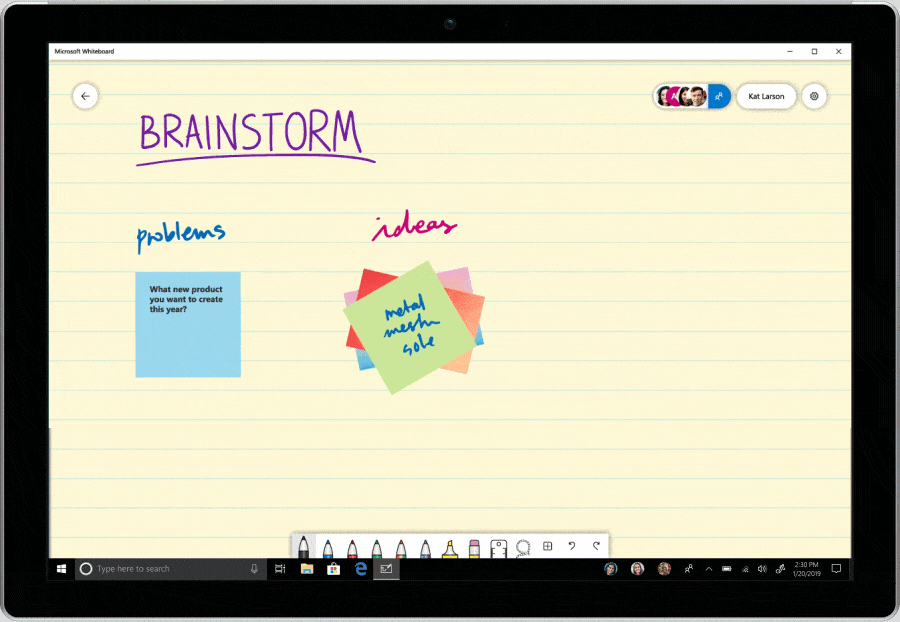 Animated image demonstrating ideation and collaboration in Microsoft Whiteboard.