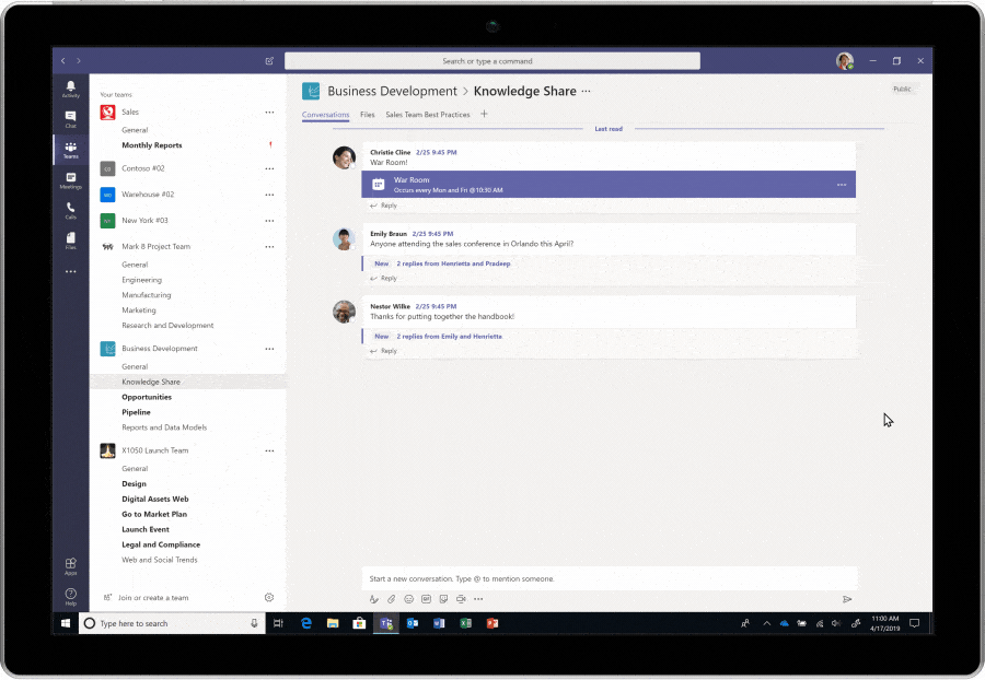 A notification indicates focus time has begun. Teams automatically enters “Do not disturb” state and shows the user’s status set as “Focus.”