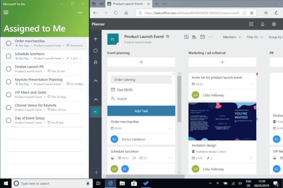 Animated screenshot of Microsoft To-Do and Planner integration. Animated screenshot of Microsoft To-Do and Planner integration.