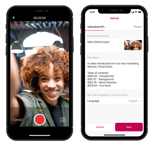Image of two phones displaying the Microsoft Stream mobile app. Image of two phones displaying the Microsoft Stream mobile app.