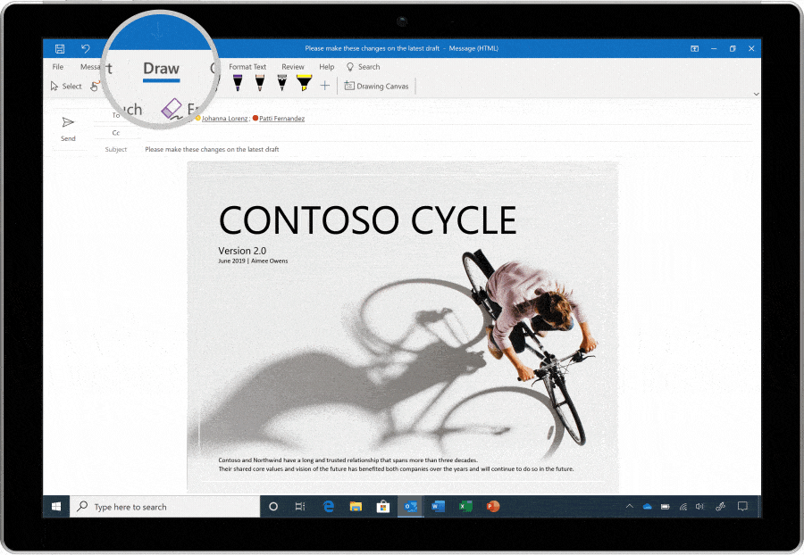 Animated screenshot of inking in Outlook.