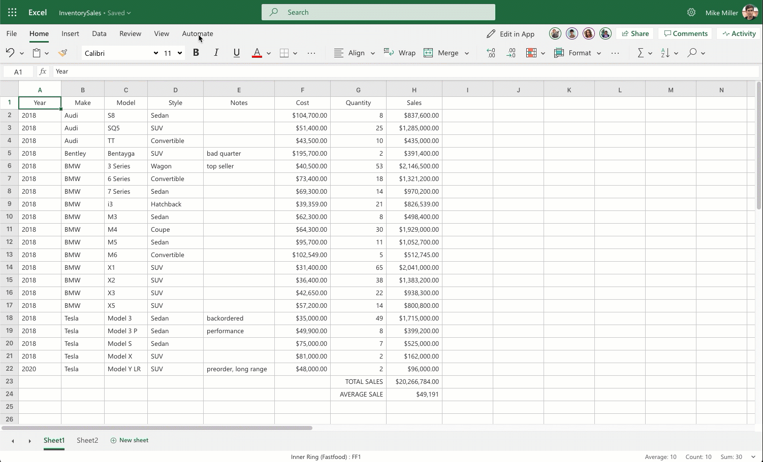Animated image of Office Scripting being used in Microsoft Excel. In the right pane, the user opens a script recorder.