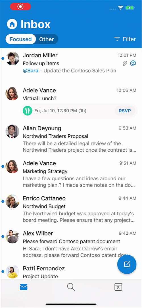 An animated image of Easily add a task to To Do from Outlook mobile