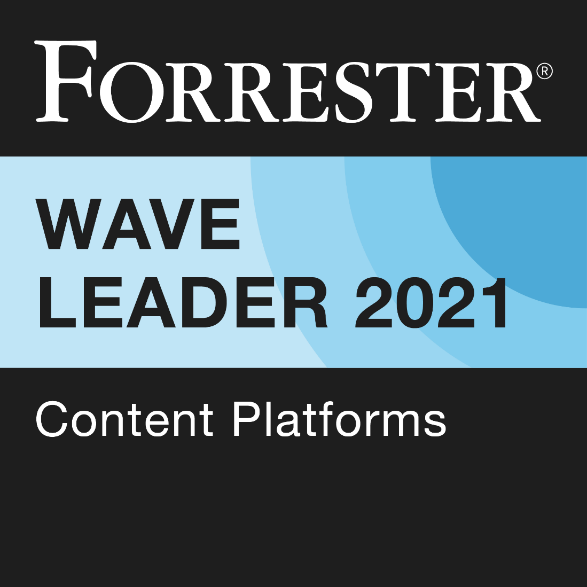 Badge recognizing Microsoft as Leader in Forrester Content Platform Wave 2021.