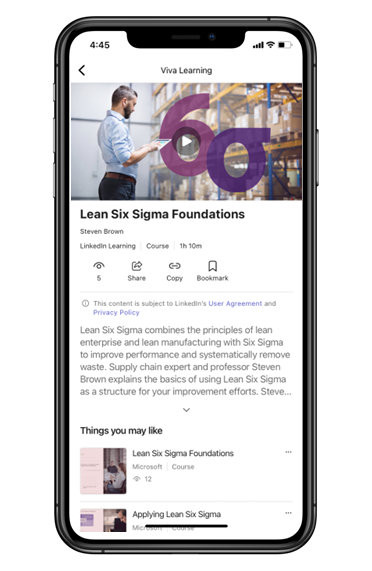 A mobile device with LinkedIn learning course description.