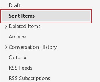 Sent Items folder in Microsoft Outlook.